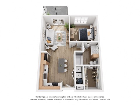 Floor plan for 1 bed, 1 bath, 698 sqft